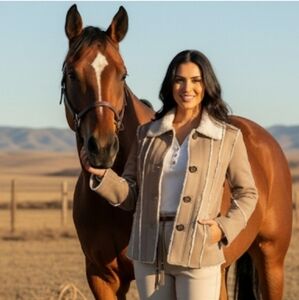 Big Chill Tan Faux Fur Shearling Raw Trim Jacket Sz Medium